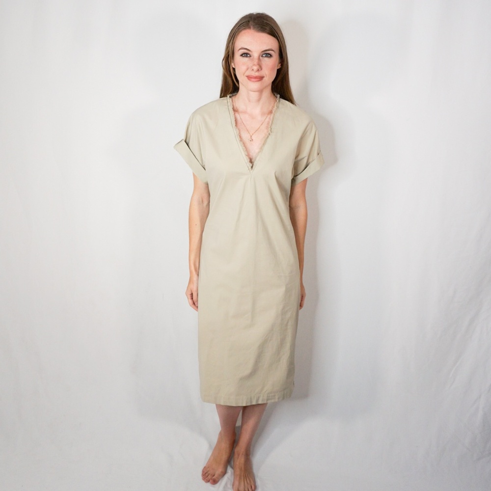 JEFFREY DODD Sand V-neck Midi Dress NWT Designer Sz 4